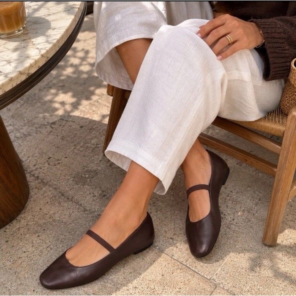 Madewell Greta Ballet Flats Womens 6 Brown Leather Square Toe Strap